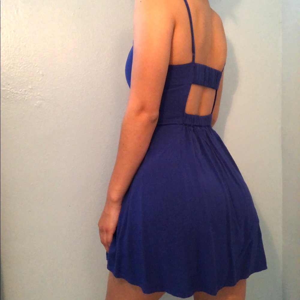 blue mini backless dress